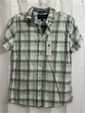 Even Tide Men’s Short-Sleeve Green Plaid Button-Down Shirt